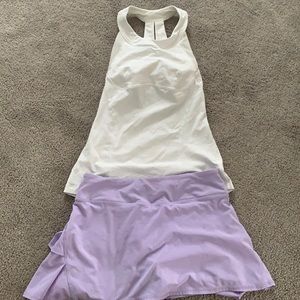 Lululemon lavender tennis skirt, white top